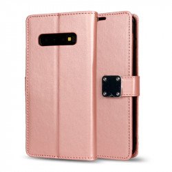 Galaxy S10e Multi Pockets Folio Flip Leather Wallet Case with Strap (Rose Gold)